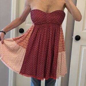 Free People Babydoll Strapless Top/Dress Mixed Print NWT Removable Straps Size M